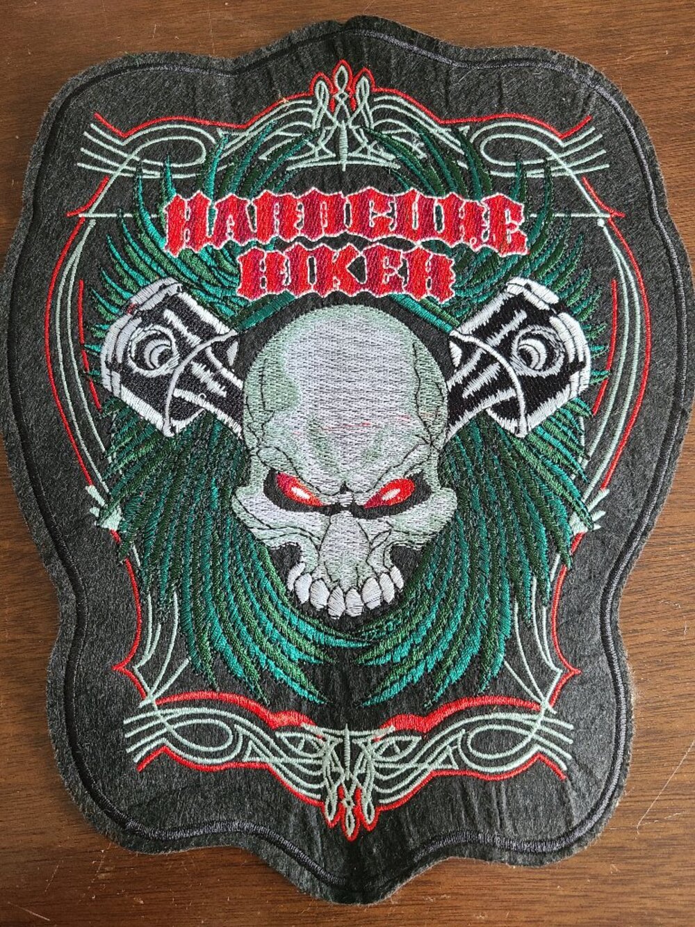 Hardcore Biker Skull and Pistons Large Embroidered Back Patch New
